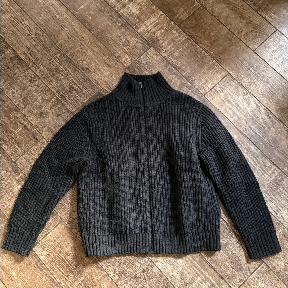 COS Men's Dark Gray Zip Up Cardigan Large 100% wool